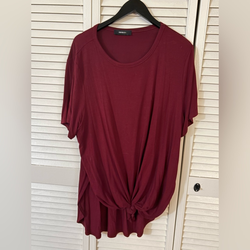 Forever 21 Maroon Short Sleeve Knot Top